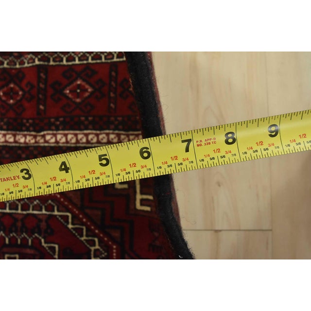 Baloch Rug 3’8” X 6’9” Red Wool Vintage Tribal Hand-Knotted Oriental Carpet For Sale - Image 10 of 12