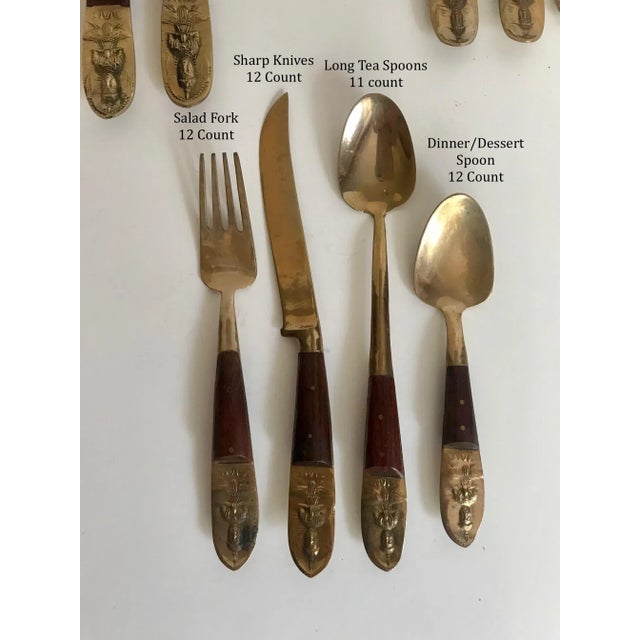 Mid-Century Modern Thai Siam Buddha Brass and Rosewood Flatware Set of 142 For Sale - Image 10 of 13