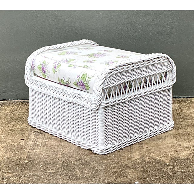 Vintage Braided White Rattan Ottoman For Sale - Image 9 of 12