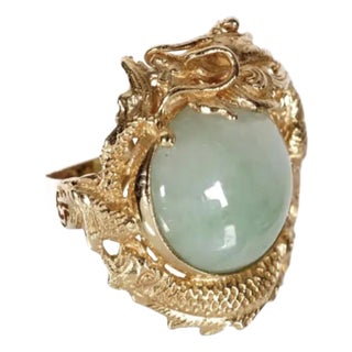 14k Gold and Jade Dragon Ring For Sale