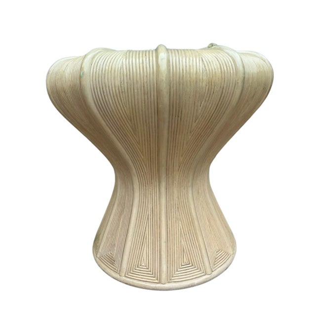 Postmodern 1980s Vintage Ficks Reed Split Reed & Glass Top Pedestal Dining Table For Sale - Image 3 of 7