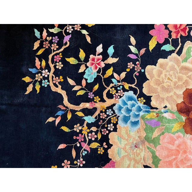 1920s Black Ground Antique Art Deco Chinese Rug For Sale - Image 9 of 10