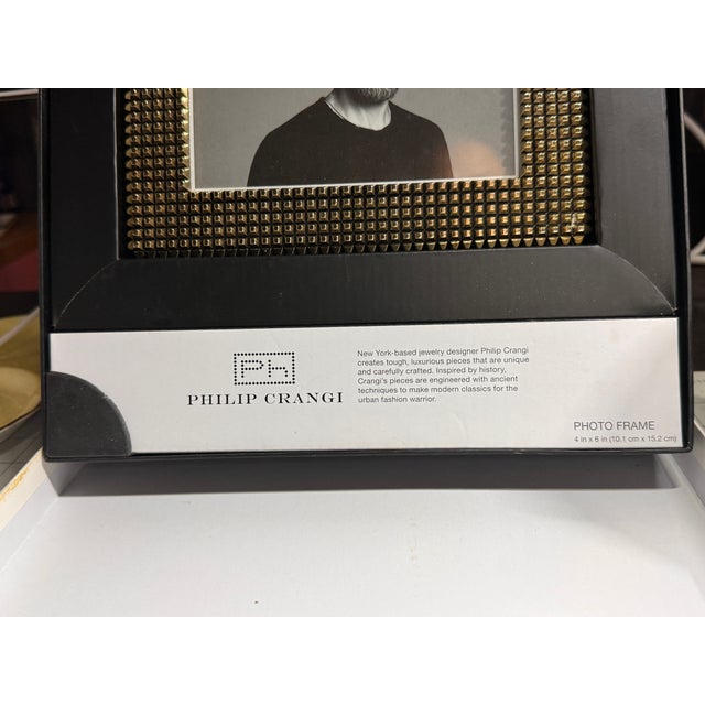 Early 21st Century Philip Crangi for Neiman Marcus Gold & Silver Studded Metal Picture Frame With Original Box For Sale - Image 5 of 5