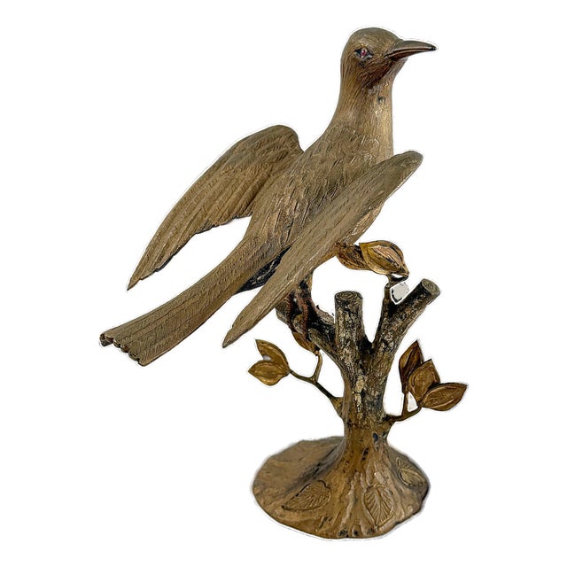 1960's Italian Cast Brass Bird on Branch Sculpture For Sale