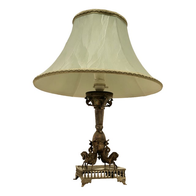 Silver Plated Table Lamp with Mythological Characters For Sale