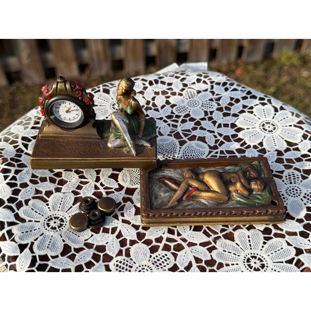 Antique "Viennese Bronze" Figurine Ft. Ballerina W/Omega Clock & Erotic Chamber For Sale - Image 14 of 18