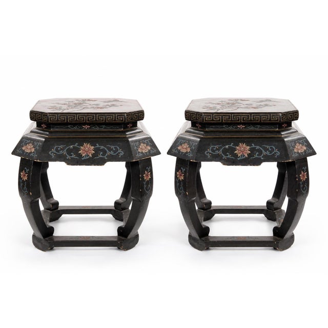 Pair of Chinese Chinoiserie Lacquered & Painted Side Tables, Circa 1970 For Sale - Image 14 of 14