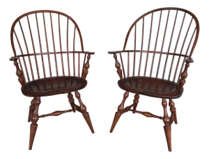 d.r. Dimes 1007 Bow Back Olde Amber Finish Arm Chairs - A Pair