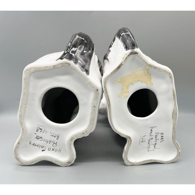 20th C. Portuguese Staffordshire Style Spaniel Dogs – Black & White – English Cottage / Mantel Decor For Sale In Houston - Image 6 of 10