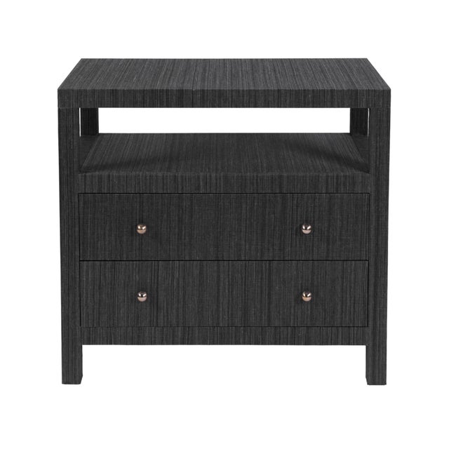 Nora 28 in. W Raffia 2 Drawer Nightstand with Top Open Shelf, Charcoal Raffia For Sale In Chicago - Image 6 of 11