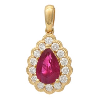 18KY Ruby(1.60) & Diamond(0.42) Halo Pendant For Sale