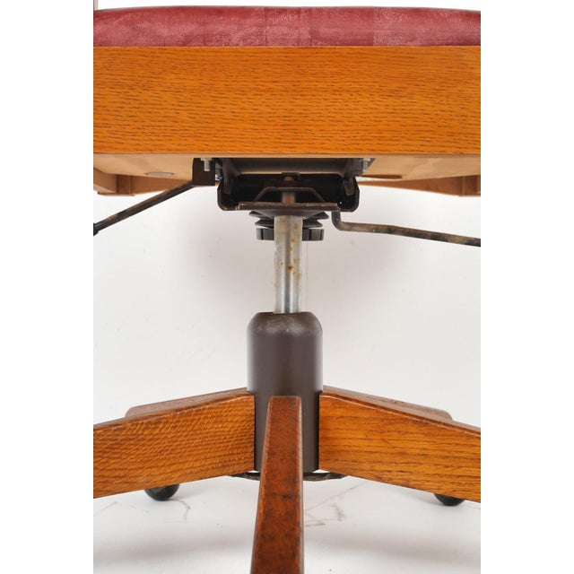 Wood Vintage Stickley Arts & Crafts Oak & Leather Swivel Office Chair For Sale - Image 7 of 14