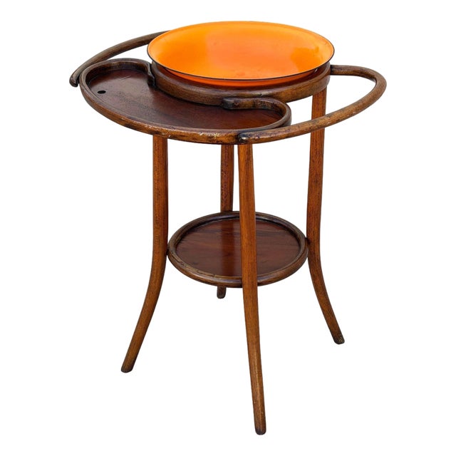 Late Victorian Bent Oak Wash Shaving Stand W/ Bowl by Thonet For Sale