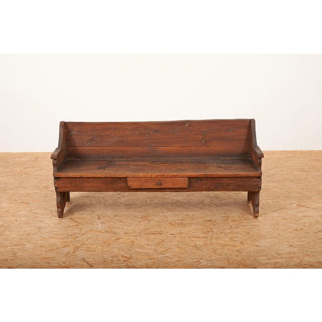 Antique Solid Wood Bench with Small Drawer For Sale - Image 16 of 16