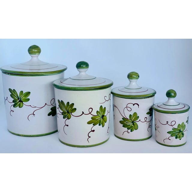 Contemporary Vintage ‘Deruta Style’ Hand Painted Pottery Set of Graduated Kitchen Canisters- Set of 4 For Sale - Image 3 of 13