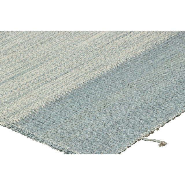 Rug & Kilim’s Contemporary Kilim in Blue Textural Stripes, White and Gray Accent For Sale In New York - Image 6 of 7