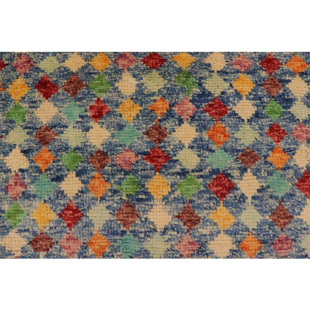 1990s Modern Balochi Blue/Gold Wool Rug - 3'6''x4'10'' For Sale - Image 5 of 11