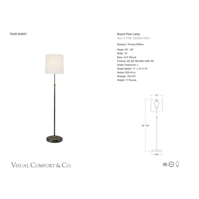 Thomas O'Brien by Visual Comfort Signature Bryant Floor Lamp in Bronze and Hand-Rubbed Antique Brass with Linen Shade...
