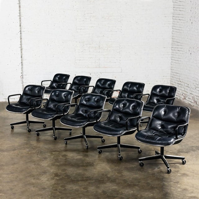 MCM to Modern Set of 10 Executive Armchairs by Charles Pollock for Knoll Black Leather & 4 Prong Swivel Base For Sale - Image 12 of 12