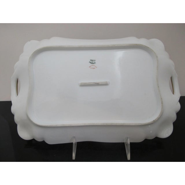 Early 20th Century Haviland Limoges Pink Yellow & Gold Flower 13 1/4" Serving Tray Dish W/Handles For Sale - Image 5 of 6