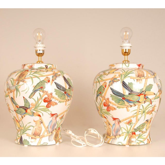 Vintage tall Italian Ceramic Porcelain Vase Table lamps Material: Ceramic, Porcelain, fabric Style: Vintage, Modernist,...