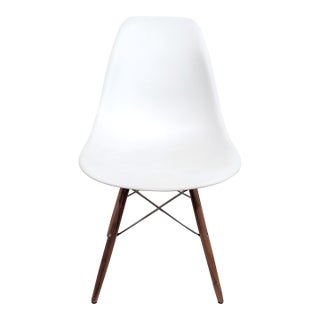 Modern Walnut & Molded Plastic Eames for Herman Miller White Shell Chair For Sale