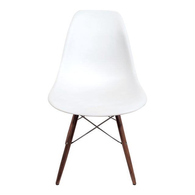 Modern Walnut & Molded Plastic Eames for Herman Miller White Shell Chair For Sale