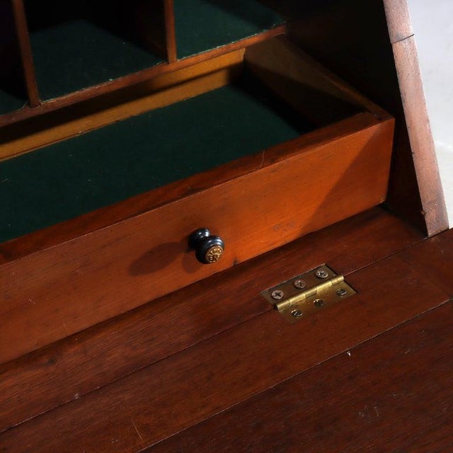 Antique Walnut & Burl Drop Front Desk With Teardrop Pulls C1880 For Sale - Image 9 of 16