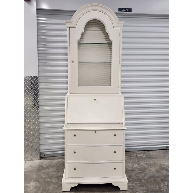French Country Mid Century John Widdicomb White Painted Slant Front Secretary Desk With Hutch For Sale - Image 3 of 12