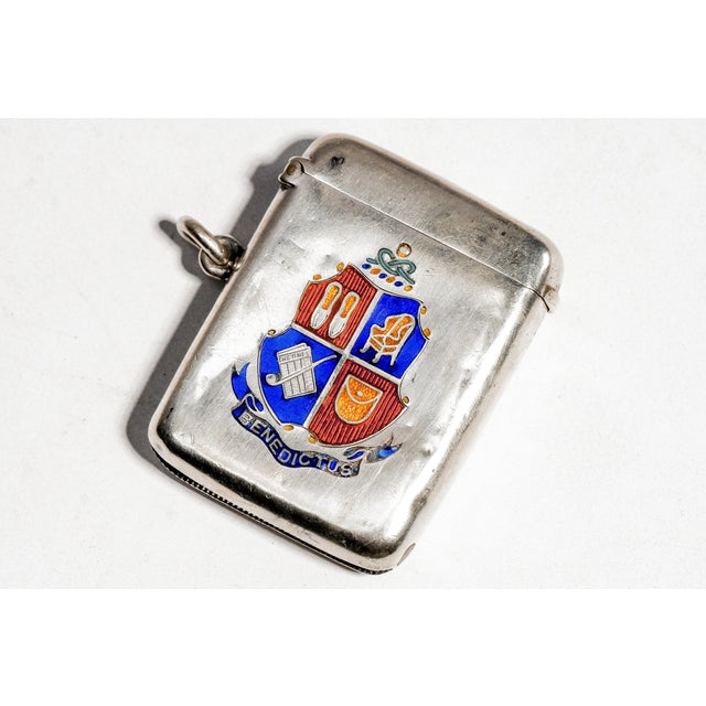 Handsome Antique Sterling Silver Double Albert Pocket Watch Chain and Enamel Vesta Case Edwardian Tobacciana Design Men's Accessory For Sale - Image 13 of 17