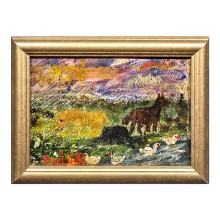 David Burliuk (1882-1967) Farm Scene at Twilight -Oil Painting For Sale