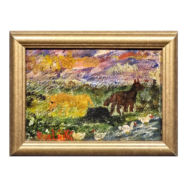 David Burliuk (1882-1967) Farm Scene at Twilight -Oil Painting For Sale