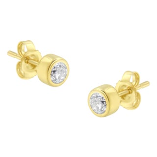 10K Yellow Gold 0.30 Cttw Round Brilliant-Cut Near Colorless Diamond Bezel-Set Stud Earrings, A Pair For Sale