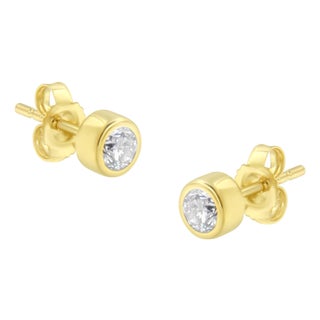 10K Yellow Gold 0.30 Cttw Round Brilliant-Cut Near Colorless Diamond Bezel-Set Stud Earrings (H-I Color, I1-I2 Clarity) For Sale