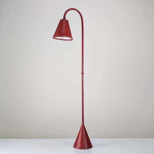 Mid-Century Modern Floor Lamp in Red Leather attributed to Jacques Adnet, France, 1960s For Sale - Image 15 of 16