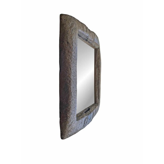 Contemporary Rustic Teak Wood Mirror With Age Related Patina & Markings Designed by Tiempo Furniture & Decor For Sale - Image 3 of 10