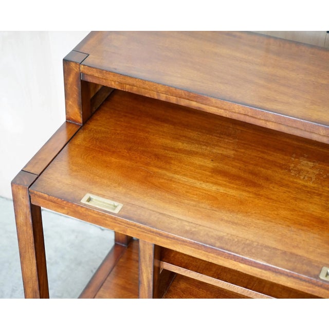 Brown Mahogany & Brass Military Campaign Workstation Desk for Home Computer For Sale - Image 8 of 18