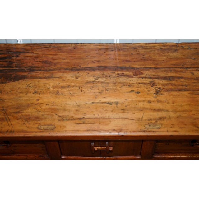 Antique Chinese Temple Altar Sideboard with Cupboards in Solid Teak For Sale - Image 6 of 17
