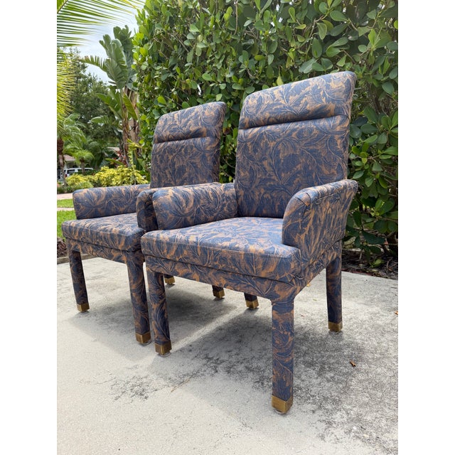 Mastercraft Vintage Mastercraft Parsons Style Armchairs With Brass Sabots, a Pair For Sale - Image 4 of 16