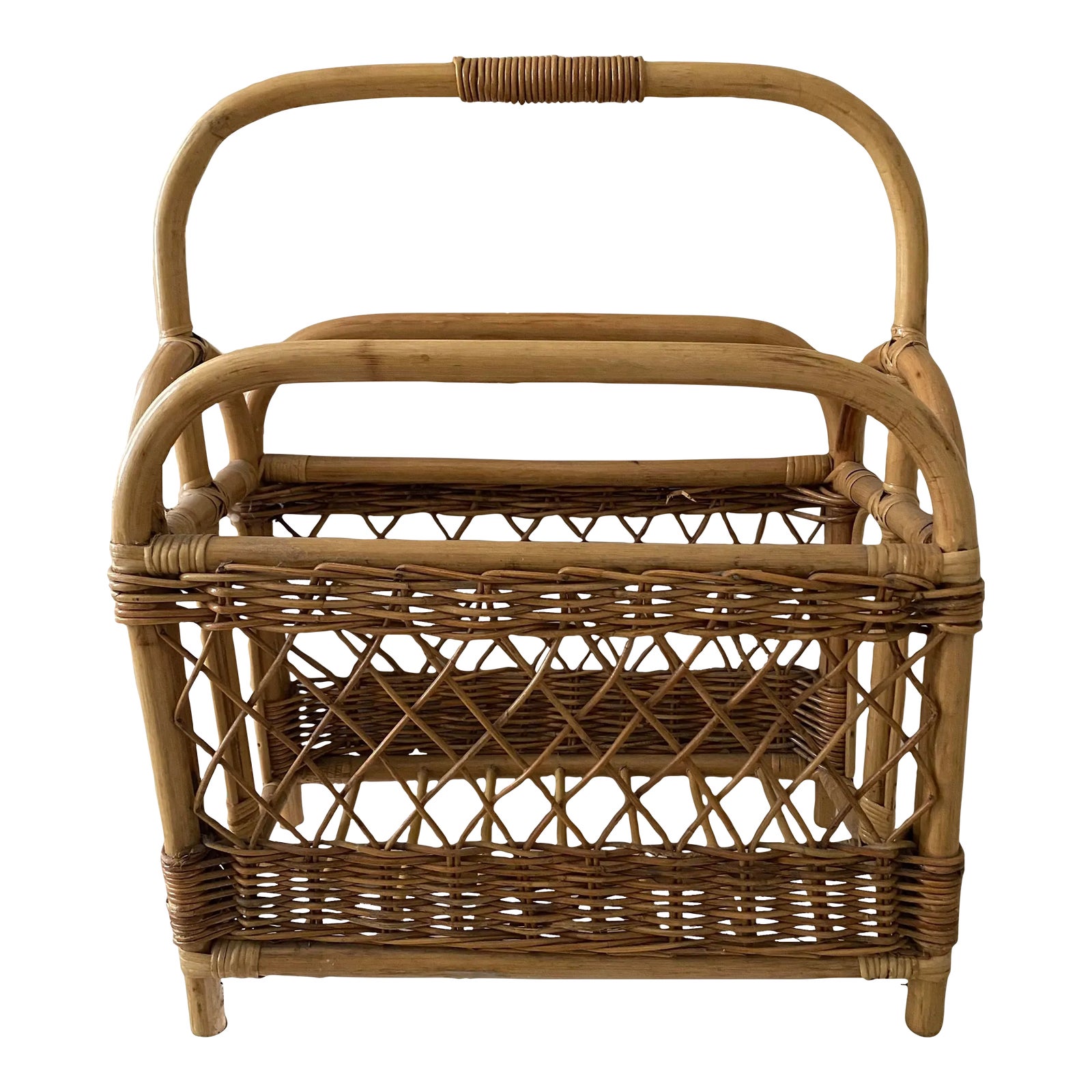 1970s Vintage Arched Rattan Magazine Rack Basket Chairish