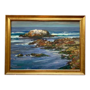 Edward Glafke 'Bird Rock' Carmel Impressionist Seascape Painting