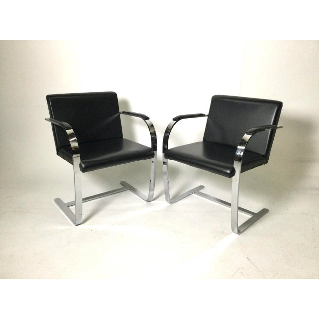Metal Pair of Mies Van Der Rohe Brno Style Flat Bar Chair in Black Leather, 1990s For Sale - Image 7 of 10