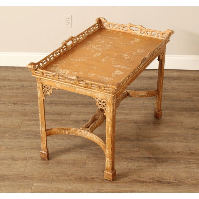 Chinese Chippendale Style Distress Painted Tea Table For Sale - Image 12 of 12