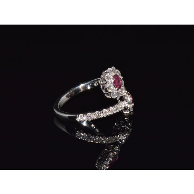 Certified Natural 2.08cts Ruby & Diamond Floral Bypass Halo Ring in Solid 18k White Gold, Size 5.5 For Sale - Image 4 of 12