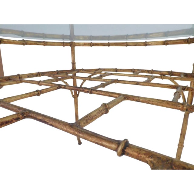 Metal 1970s Faux Bamboo Gilt Circular Metal Coffee Table For Sale - Image 7 of 8