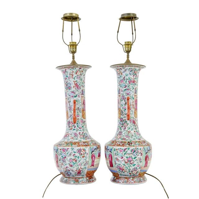 Large Chinese Cantonese Vase Lamps, 1910, Set of 2 For Sale - Image 9 of 11