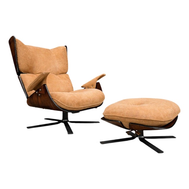 “Paulistana” Lounge Chair and Ottoman by Jorge Zalszupin for L’Atelier, Jacaranda & Suede, Brazil, 1959 - Lot 445-582 For Sale