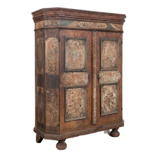 Original Hand-Painted Austrian Pine Two Door Armoire Dated 1785 For Sale