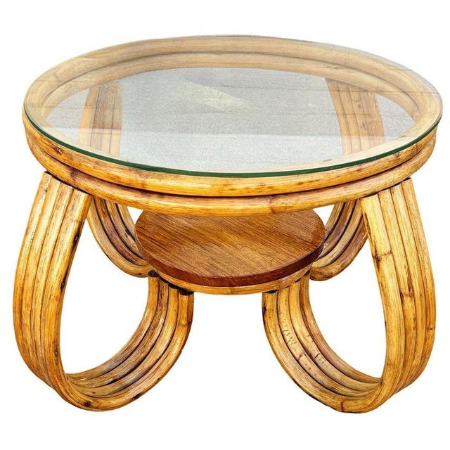 Coastal 1940s Restored Rattan Three-Strand Loop Leg Coffee Table For Sale - Image 3 of 6