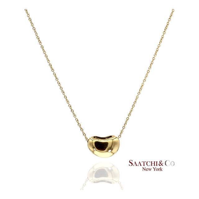 Tiffany&Co. Elsa Peretti 18k 750 Solid Yellow Gold Bean Design Pendant Necklace For Sale